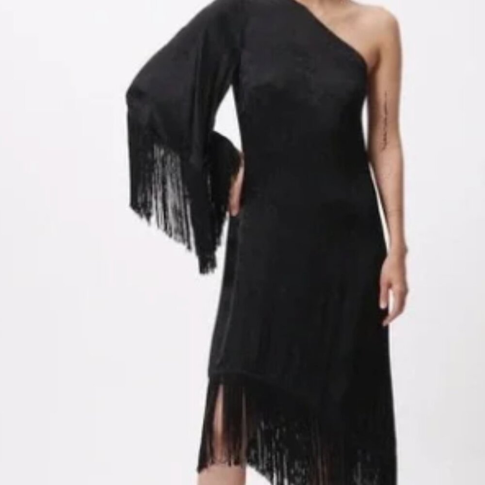 FRNCH Black Fringe Asymmetricl Dress